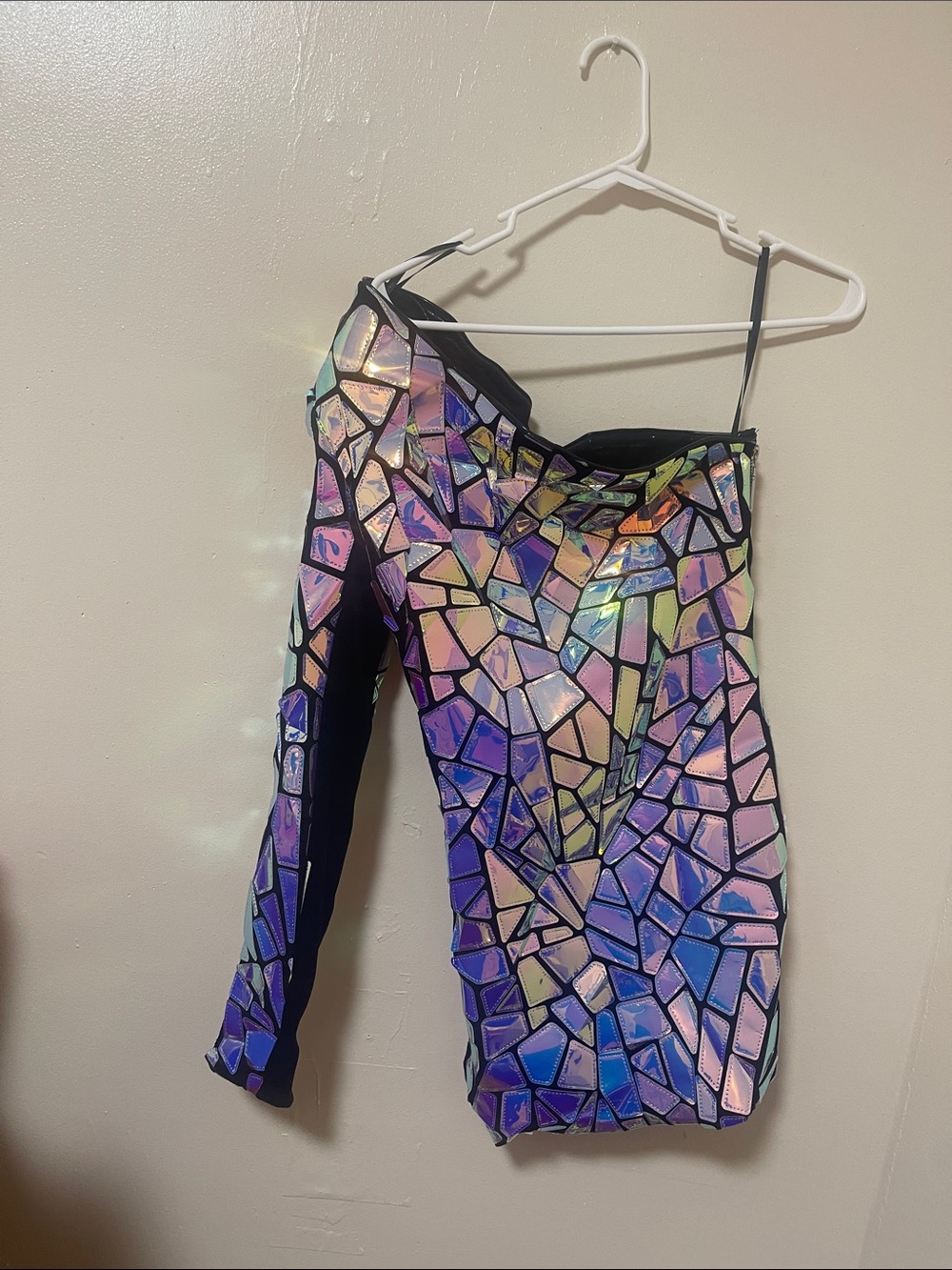 Bronx and Banco Iridescent Mosaic One-Shoulder Mini Dress